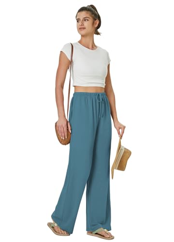 Pantalon de plage taille haute cordon réglable et poches pratiques