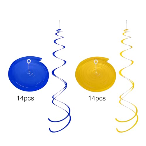 Image of Ceiling Swirl Foil Decorations Hanging Plastic Streamer Themed Swirl Party for Graduation Celebration, Pack of 28 (Blue and Gold)