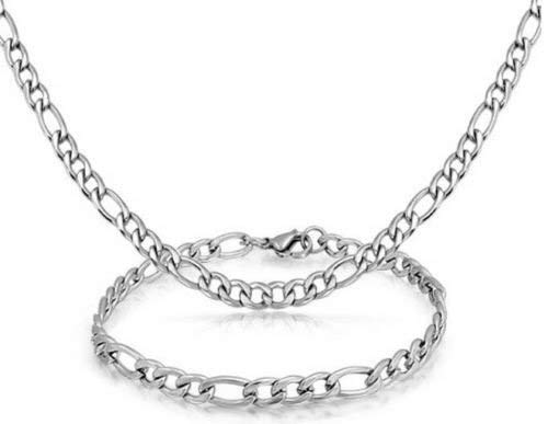 Parure Bracelet ET Chaine Homme Acier Inoxydable Maille Figaro 7mm