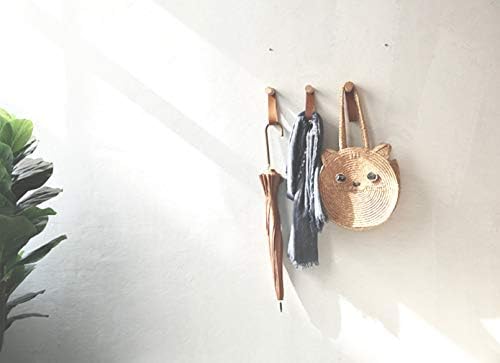 anaan 'Forest' Coat Hooks Wood with Leather Strap Wall Hook Wooden Wall Mounted Hangers Clothes Scarf Hat Bag Towel Scandi Decoration Design Modern (Set of 3)