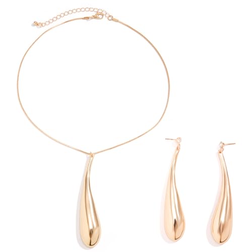 ARHZ Orecchini Donna Oro e Collana Oro Donna - Orecchini Goccia - Gocce d'Acqua Collana Pendente - Set Di Orecchini Pendenti e Collana Con Goccia d'Acqua - Regalo Per Madre, Moglie, Fidanzata