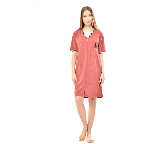 brighton robes Womens Terry Cotton Zipper Front Short Sleeve Summer Dress Robe House Dress Beach Dress Light Brown (Peach, S) Cover