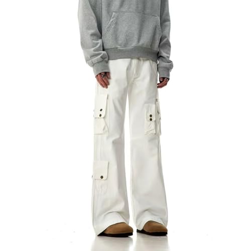 Men Baggy Cargo Jeans Y2K Hip Hop Mid Rise Straight Leg Denim Pants with Pockets Teen Boys Casual Loose Jeans Streetwear