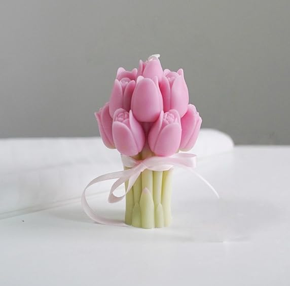 Image of Purple-Pink Tulip Scented Candle, Premium Wax, Soothing Fragrance, Ideal Gift for Home Decor Special Occasions, Enhances Home Aesthetic