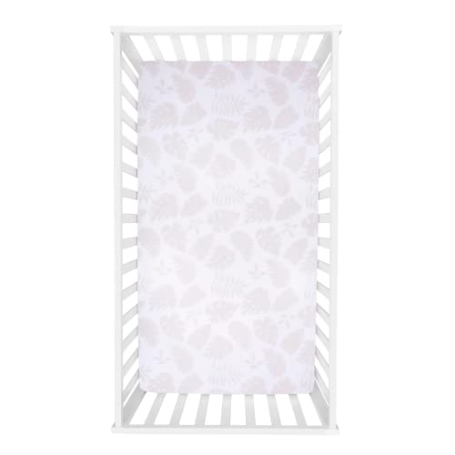 Image of Trend Lab Palm Leaves Cotton Fitted Crib Sheet Set for Baby Nursery, Fits Standard Crib Mattress 28 in x 52 in, Fully Elasticized, 8-inch Pockets