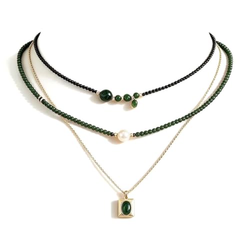 JATHIN Women 3‑Pcs Beaded Layered Necklace Set, Gold‑Plated Boho Jewelry