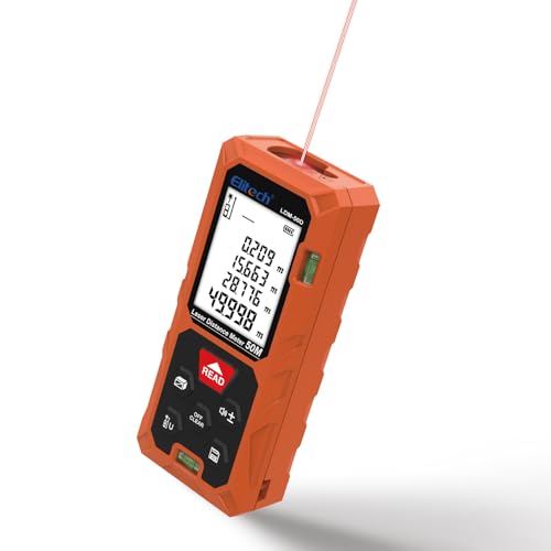 Elitech Télémètre Laser 50M Bluetooth Metre Laser Numérique avec Modes Surface/Volume/Pythagore, 99 Mémoires, Niveau à Bulle Intégré, Unités Commutables Ft/in/M, LDM-50D