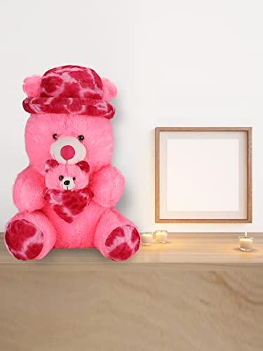 Image of LittleToons | Soft Teddy Bear | Stuffed Animal with Teddy's Child | Baby Bear Plush Toy (2 Feet - MM 1079) - Pink