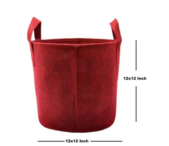 Image of OON Geo Grow Bag for Terrace and Flowers Vegetable Gardening, Premium Geo Fabric 450 GSM Plant Bags, Maroon Color, Eco Friendly Geo Fabric (2, Maroon, 12X12 INCH)