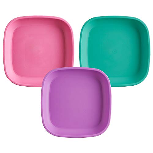 Image of Re-Play Made in USA 7" Toddler Plates, Set of 3 Without Lid - 22 Oz. Deep-Walled and Stackable, Dishwasher and Microwave Safe - 7.37" x 7.37" x 1.25" Kids Plates, Sparkle