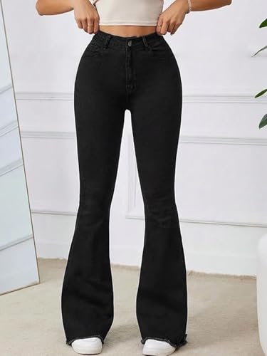 Image of Vogaan Women's High Waist Jeans || Flared Bell Bottom Bootcut Pants || Wide Leg Denim - Perfect for Travel, Party & Everyday Use
