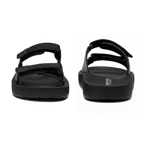 Image of BRUTON Men's Trendy & Lightweight PU Slippers | Comfortable Adjustable Double Strap Indoor & Outdoor Slippers