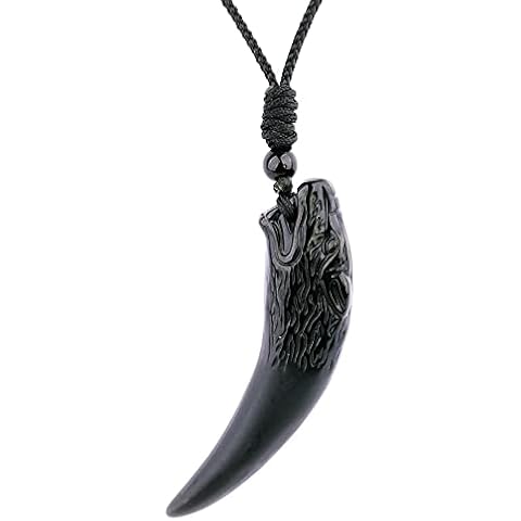 NAKOBO Black Obsidian Necklace Buddha Yin Yang Wolf Dragon Animal Amulet Protection Pendant with Extended Bead Chain Reiki Healing Crystal Stone Spiritual Necklaces Jewelry, Crystal, Obsidian Cover