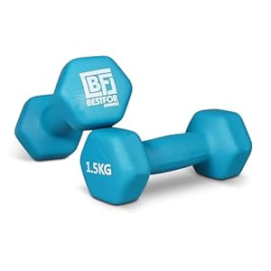 Bestfor Pair of 1.5kg Hex Anti Roll Non Slip Neoprene Dumbbell Weights For Exercise, Fitness, Workouts, Lifting with Exercise Chart