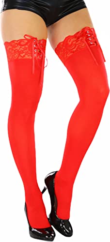 Image of ToBeInStyle Women's Spandex Double Weaves Thigh Hi With Lace Up Lace Top