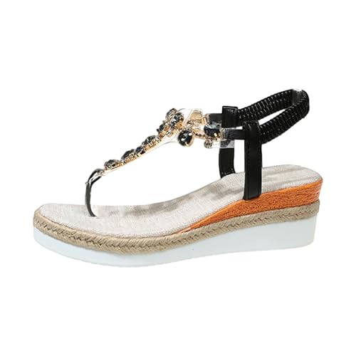 Tongs élégantes avec strass et semelle compensée légère