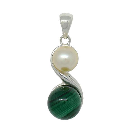 Pendentif Toi et Moi Malachite et perle PEPEAG9142 en argent massif 925 de qualité prestige AAA