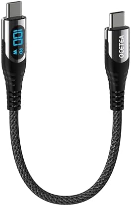 Short USB C to USB C Cable (100W 5A), 1ft Type C Cable with LED Display, USB C Cord Fast Charging Compatible with iPhone 15/15 Pro/15 Plus/15 Pro Max, MacBook, iPad, Galaxy S23 S22, Pixel