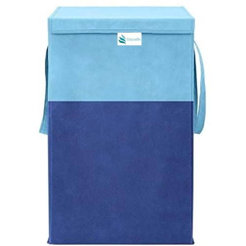 Image of UNICRAFT 68 L Foldable Laundry Basket with Lid | Large Clothes Storage Bin with Handles | Collapsible Fabric Laundry for Bedroom, Bathroom & Home Organization (Blue-Sky Blue, Pack of 1)