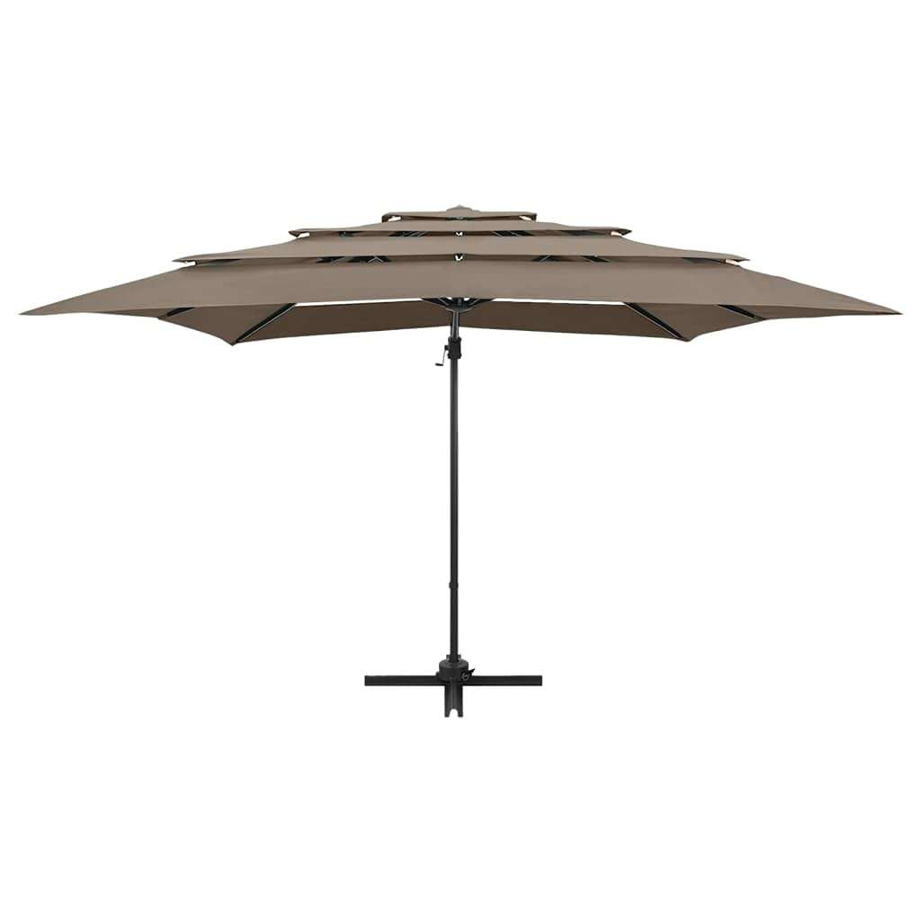 4-warstwowy parasol przeciwsłoneczny z aluminiowym masztem i korbą, 250 x 250 cm, duży parasol ogrodowy w kolorze taupe, 4-warstwowa, na taras, stabilna konstrukcja i praktyczny