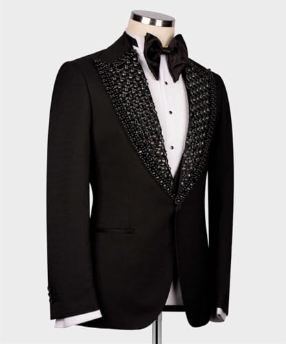 Men's Luxury Beaded Tuxedo Jacket, Black Formal Blazer with Rhinestone Lapel for Wedding Prom2