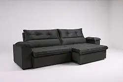 Sofá Aconchego 3 Lugares Reclinável Retrátil Veludo Cinza