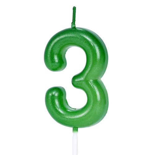Image of Green Number 3 Birthday Candles, Cake Toppers for Birthday/Baby Shower/Anniversary/Wedding Party Celebrating/Decorating. (Green Number 3)