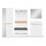 Stella Trading Memphis Flurgarderoben Set in Weiß, Artisan Eiche Optik - Modernes Garderobenset 5-teilig für Ihren Eingangsbereich - 255 x 192 x 38 cm (B/H/T)