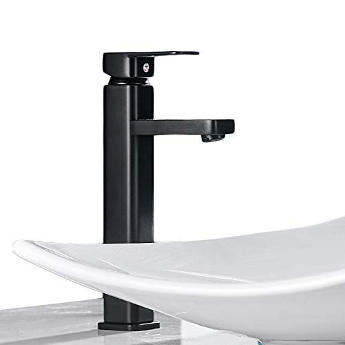 Alto Grifos de Lavabo Grifo de Baño Negro Monomando Mezclador Lavabo Grifo de cuenca Grifería baño Caño alto Agua fría y caliente