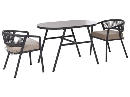 Beliani Ensemble de Jardin en Métal Acier 2 Places Chaise en Osier Synthétique Table Ovale Gris Muros