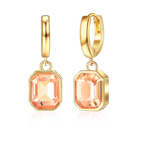 Mesovor Crystal Gold Earrings for Women, 14K Gold Plated Hypoallergenic Huggie Hoop Earrings Jewellery Gifts for Family Mother Sister Wife (Champagne)