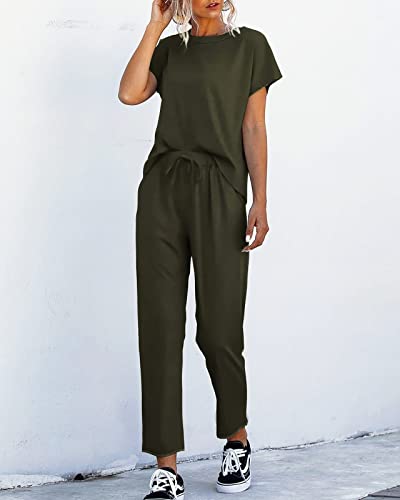 Eurivicy Women's 2 Piece Outfits Sets Casual Short Sleeve Crewneck T-Shirts and Pocketed Jogger Pants Summer Tracksuit Set3