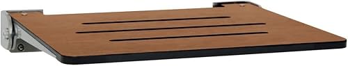 Seachrome Asiento de ducha plegable Silhouette Slimline de 18 pulgadas, para montaje en pared, asiento rústico de teca con marco plateado