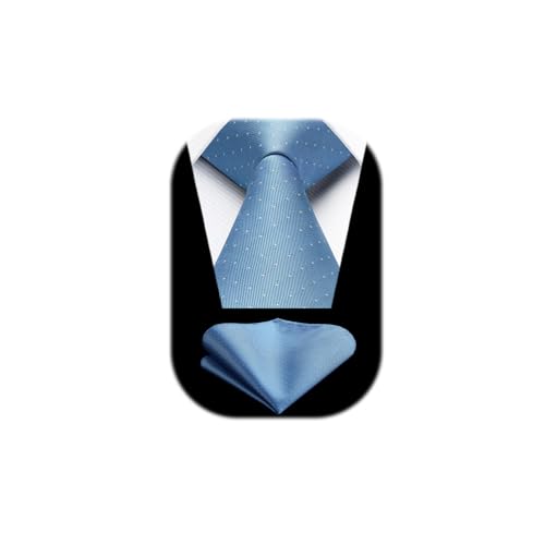 Image of HISDERN Polka Dot Ties for Men Classic Silk Ties and Pocket Square Formal Business Necktie Handkerchief Wedding Party