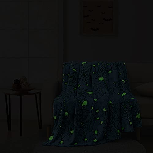 Serafina Home Halloween Glow In The Dark Throw Blanket: Spiders And Webs On Grey Velvet Fleece For Sofa Bed Couch Chair Dorm (Style 2) #TOP3