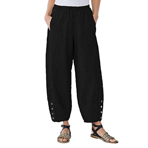 Stripe Women's Leg Elastic Waist Capris Pants Beach Pockets Crop Pants Summer Loose Pull On Capris For Women Casual Black #TOP29