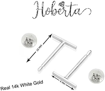 Hoberta Real 14K Solid Gold Tiny Line Bar Stud Earrings for Women & Mom - Hypoallergenic for Sensitive Ears, Small & Minimalist Jewelry for Valentine's Day Gifts - Image 2