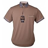 Gabicci Contrasting Collar & Cuff Patterned Jersey Polo Shirt Stone