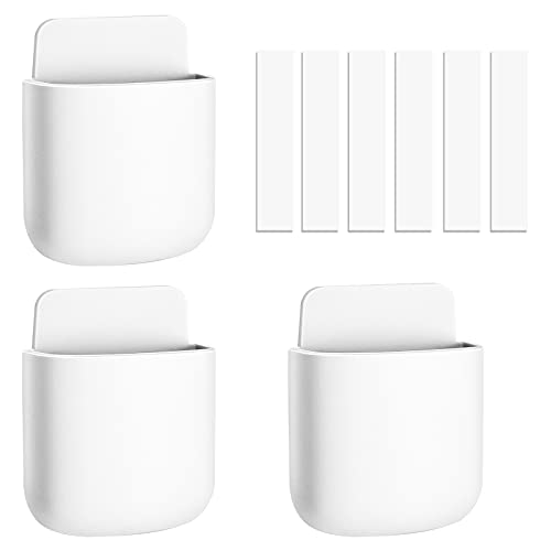 Soporte Movil Pared, Soporte para Mando a Distancia de Pared en Pared de 3 Piezas, Caja Control Remoto de Medios de TV Autoadhesiva, Blanco Cover