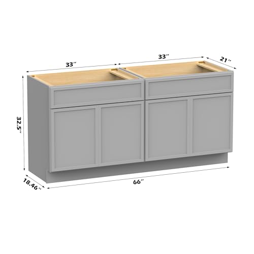 Vanity Art 66 Inch Bathroom Vanity Base Cabinet Double Sink Top (Without Sink), Soft Closing Door, Storage Unassembled Cabinet, Grey, 2ea 33 Inch Cabinet Combo