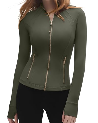 Image of SUUKSESS Women Golden Full Zip Up Workout Cropped Jackets Lightweight Athletic Yoga Tops