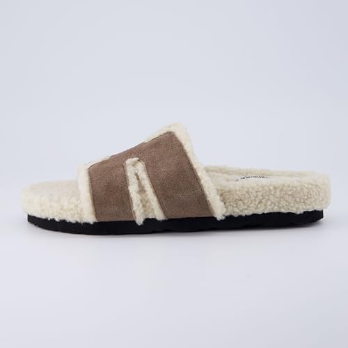 CUSHIONAIRE Cuddle Fur Slippers for Women Faux Shearling Slide Sandal +Memory Foam, Wide Widths Available3