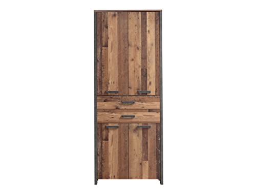 FORTE Clif Büroschrank mit 4 Türen und 2 Schubladen, Holzwerkstoff, Old Wood Vintage / Betonoptik...