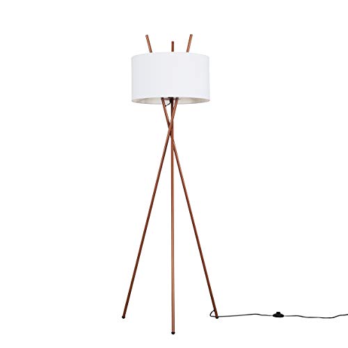 MiniSun Modern Copper Metal Crossover Design Tripod Floor Lamp with a White Cylinder Shade
