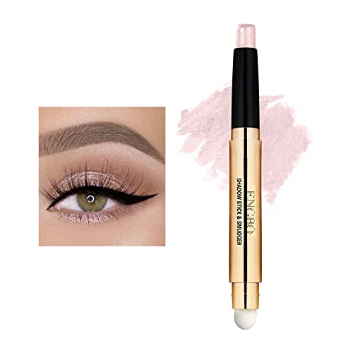 Prreal Eyeshadow Stick,Dual End Shimmer Eyeshadow,Pearl Eyeshadow Pencil,Waterproof Long-lasting Glitter Eye Shadow Cream Stick with Soft Brush for Eye Makeup (02# Light Gold Shimmer)