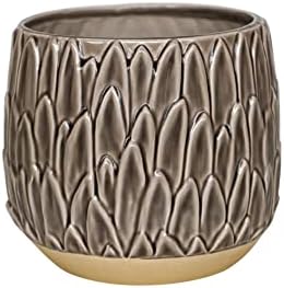 Ivyline Arles Leaf Embossed Bowl Planter in White - Stylish, Waterproof & Durable - Decorative Round Glazed Indoor Ceramic Flower Pot - H17cm x W18cm