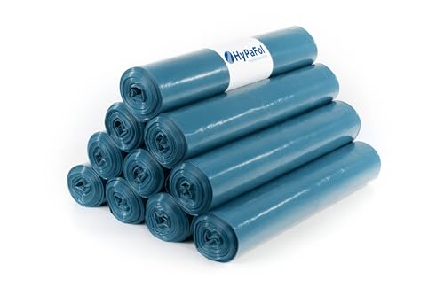 : Hypafol 100 Stück reißfeste Müllsäcke | extra starke Abfallsäcke | 10 blaue Rollen | 240 L Fassungsvolumen | stabile Müllbeutel aus umweltfreundlicher Recyclingfolie