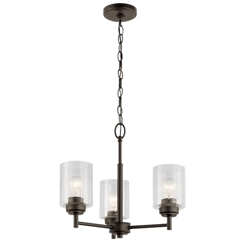 KICHLER Winslow 15.25" 3 Light Mini Chandelier with Clear Seeded Glass in Olde Bronze® by Kichler - Used condition - US$32.00