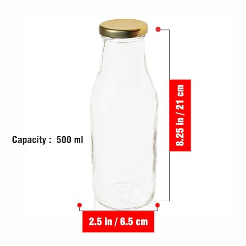 Image of Pure Source India Glass Water Bottle with Airtight Gold Cap - 500 ML, 6 Pieces, Clear