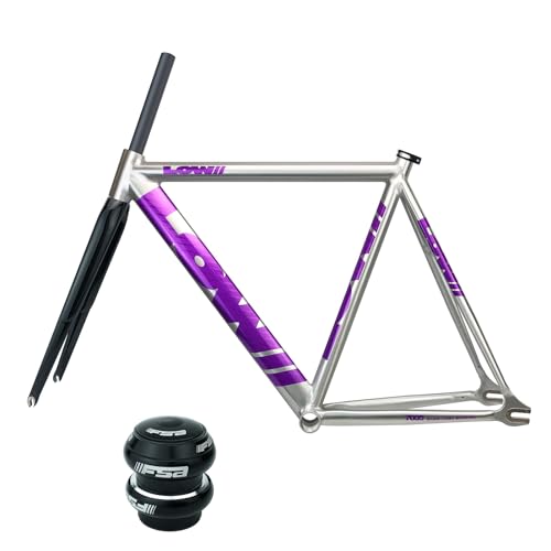 BSFHQS 700C Fixed Gear Bike Frameset 53CM 55CM 57CM Aluminum Alloy Racing Track Bike Frame with Carbon Fork, Quick Release Frame 100/120mm QR(Silver 2,57cm)